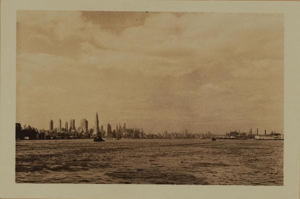 East River - Shore and skyline of Manhattan from East 24th Street - Williamsburg and Queensborough Bridges., 1935