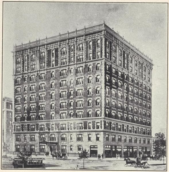 The Washington Irving, Southeast corner Broadway and One hundred and twelfth Street ; Columbia Library ; Grant's Tomb, Barnard College ; Cathedral of St. John the Divine., 1908