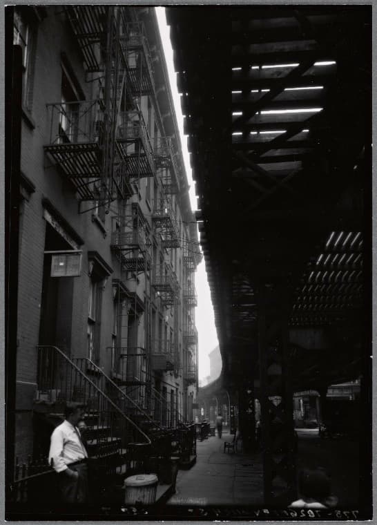 Under the elevated train tracks: 778-782 Greenwich St - Bethune St, Manhattan, 1934