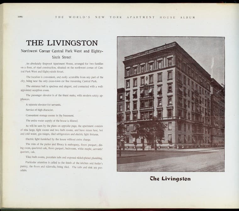 The Livingston. Northwest Corner Central Park West and Eighty-sixth Street., 1910-03