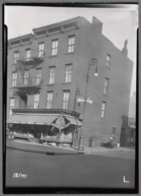 Rowhouse with storefront; Gessi Antonicelli Italian American Groceries: 259 Dean St. - Nevins St., Brooklyn], 1934–1938