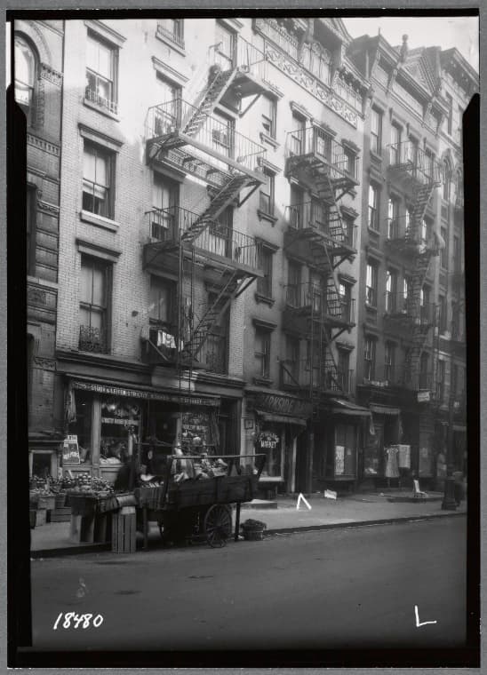 Tenements & stores; Stroh & Leifer Kosher Meat, Parkside Dairy: 381-385 E. 10th St.-Av B-Av C, Manhattan, 1937