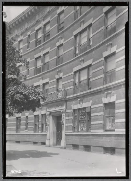 Bryna Court apartment building with Circle Beauty Salon: 195 Prospect Park West-14th St-15 St., Brooklyn, 1937