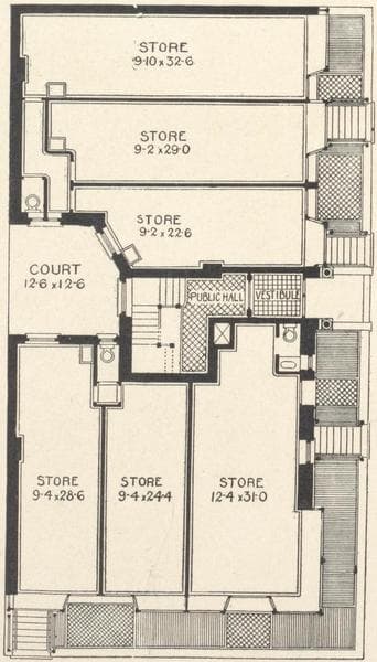 Northeast corner Second Avenue and St. Marks Place; Plan of first floor; Plan of upper floors., 1908