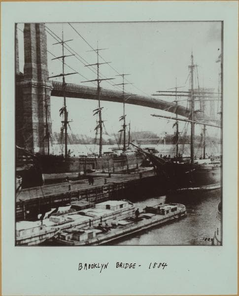 East River - River scenes - [Brooklyn Bridge -Early shipping.], 1884
