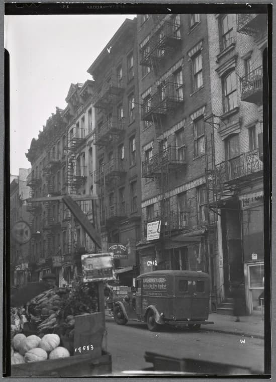 Tenements and storefronts; S. Katsowitz Groceries: 182-196 Orchard-E. Houston-Stanton, Manhattan, 1937