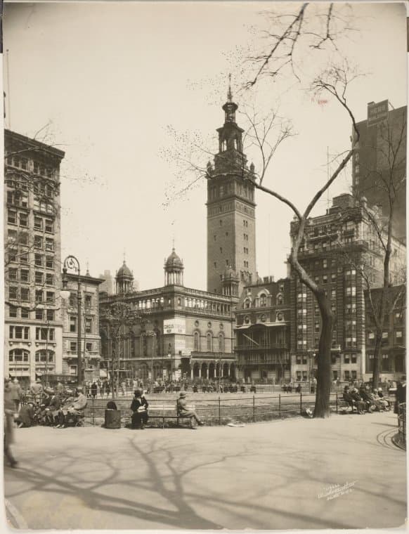 View of Madison Square Garden from park, 1925