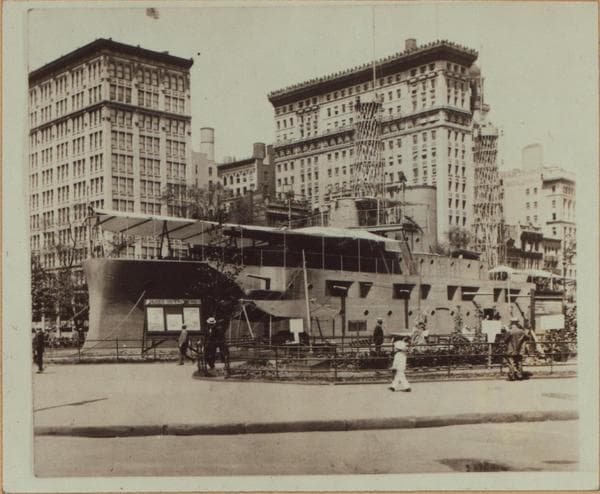 Manhattan: Union Square Park - The wooden battleship - [Union Square - 14th Street (East).], 1916