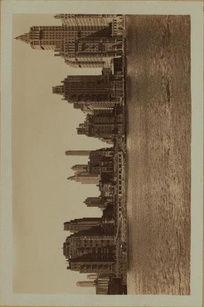 East River - Shore and skyline of Manhattan between East 49th and 53rd Streets - Williamsburg and Queensborough Bridges - [United States Volunteer Life Saving Corps.], 1933–1934