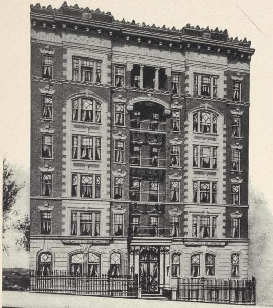 Marimpol Court and Simna Hall, 521-523 and 525-527 West 122nd Street; Plan of first floor; Plan of upper floors., 1908