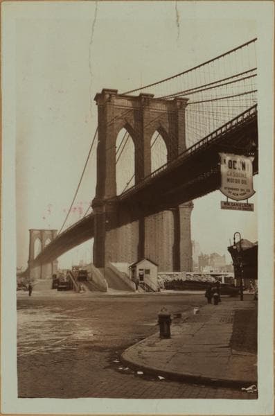 Bridges - Brooklyn Bridge - [View of the Brooklyn end of the bridge from South and Roosevelt Streets, Manhattan.], 1932–1939