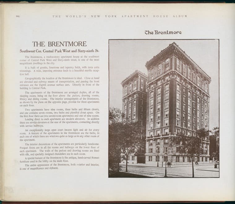 The Brentmore. Southwest Corner Central Park West and Sixty-ninth Street., 1910-03