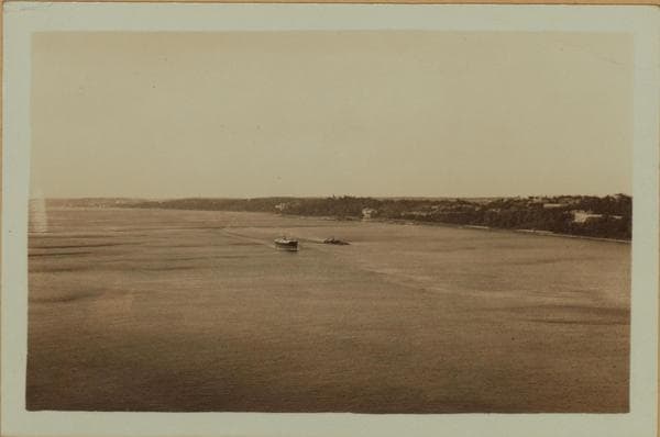North (Hudson) River - shore and skyline - George Washington Bridge., 1932