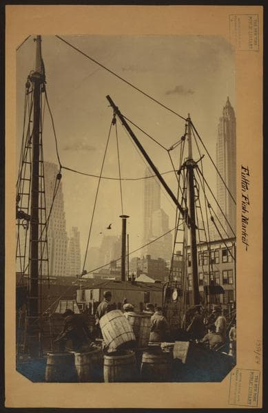 Fulton fish market in Manhattan., 1936