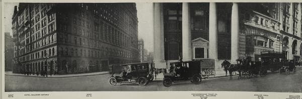 West 33rd St. - Hotel Waldorf-Astoria - Knickerbocker Trust Co. - Aeolian Hall, pianos - No. 362 Maillards, confectioners.], 1911