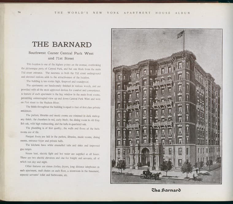 The Barnard. Southwest Corner Central Park West and 71st Street., 1910-03