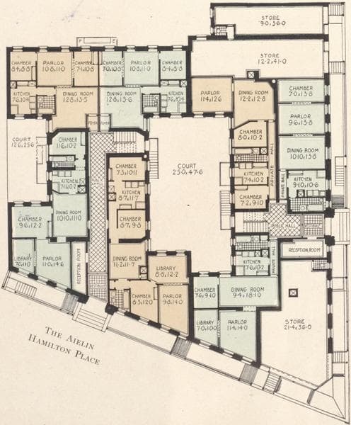 The Aielin and Sorofeen, northeast corner of Hamilton Place and 141st Street; Plan of first floor; Plan of upper floors., 1908