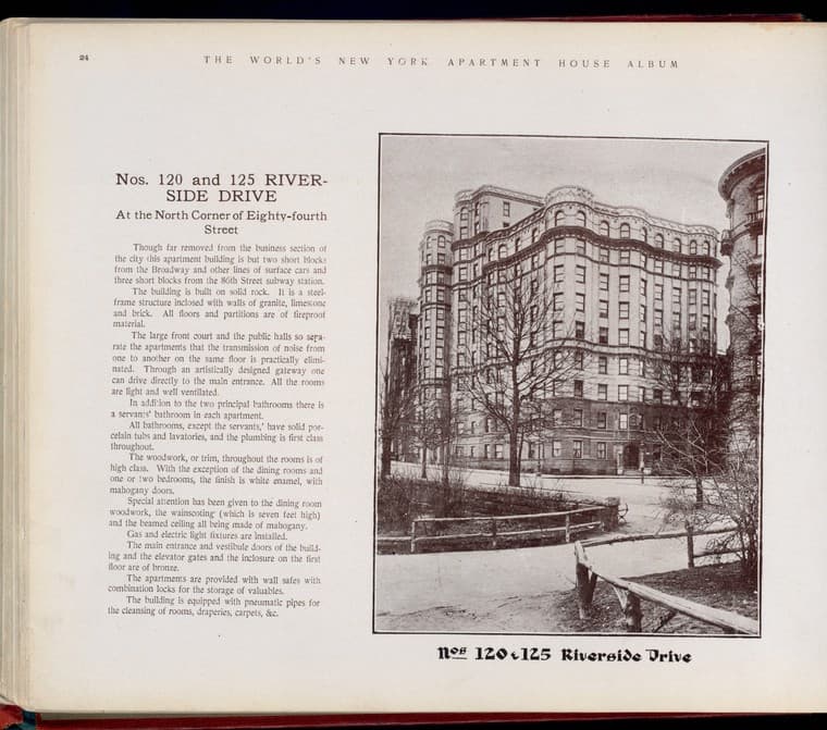 Nos. 120 and 125 Riverside Drive. At the North Corner of Eighty-fourth Street., 1910-03