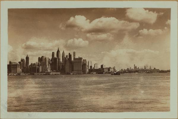 North (Hudson) River - Shore and skyline - Manhattan - Battery - 14th Street - [United States Barge Office - New York Aquarium.], 1932–1935