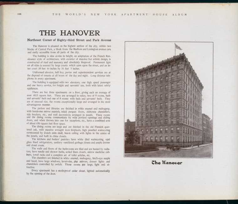 The Hanover. Northeast Corner of Eighty-third Street and Park Avenue., 1910-03