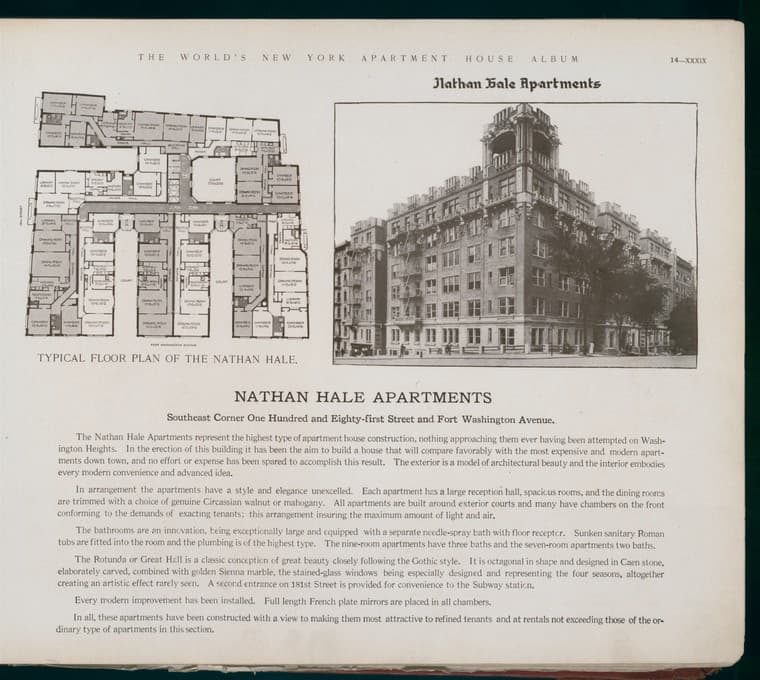 Nathan Hale Apartments. Southeast Corner One Hundred and Eighty-first Street and Fort Washington Avenue., 1910-03