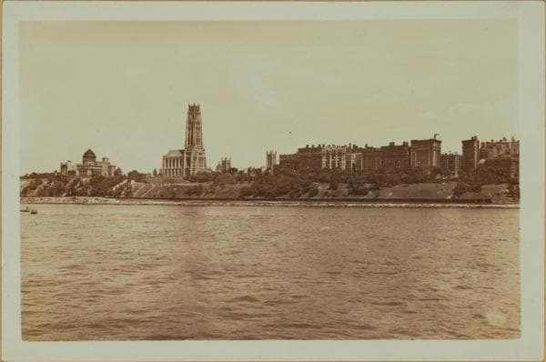 North (Hudson) River - Shore and skyline - Manhattan - 59th Street - George Washington Bridge - [Riverside Baptist Church - International House of Columbia University.], 1925–1934