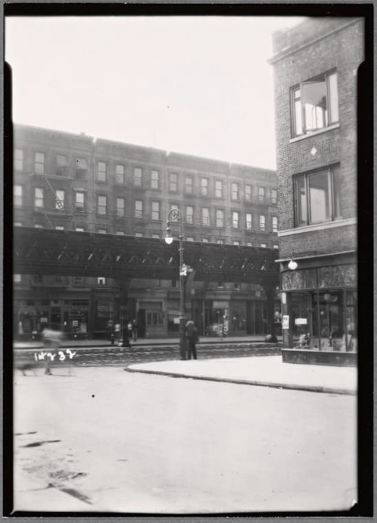 Street view with EL: E 114th St.-Second Ave., Manhattan, 1935