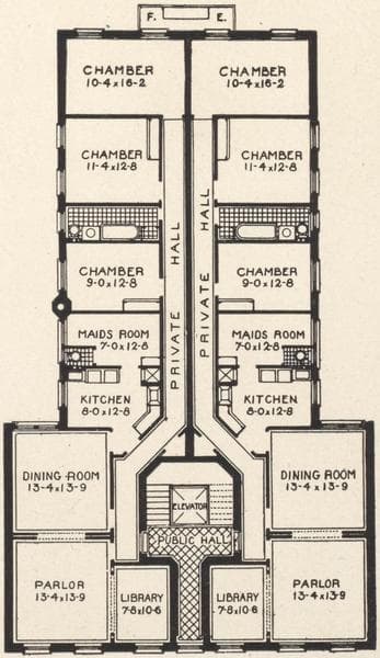 The Grant, 518 West 122nd Street; Plan of first floor; Plan of upper floors., 1908