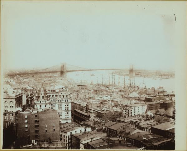 Bridges - Brooklyn Bridge - [View of the bridge spanning the East River between Manhattan and Brooklyn.], 1945