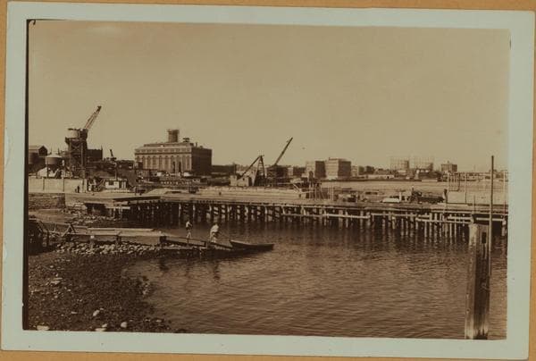 East River - [View of East River pier from East 90th Street in Manhattan.], 1934–1935