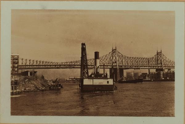 East River - Shore and skyline of Manhattan from East 53rd Street - Williamsburg and Queensborough Bridges - [Colonial Sand and Stone Company.], 1939