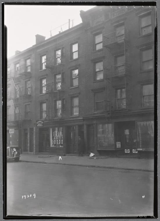 Tenements & storefronts; G. Schwartz Meat Market: 164-168 E. 3rd St.-Ave A-Ave B, Manhattan, 1936