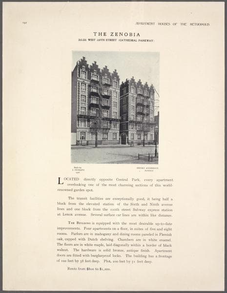 The Zenobia, 215-221 West 110th Street (Cathedral Parkway)., 1908