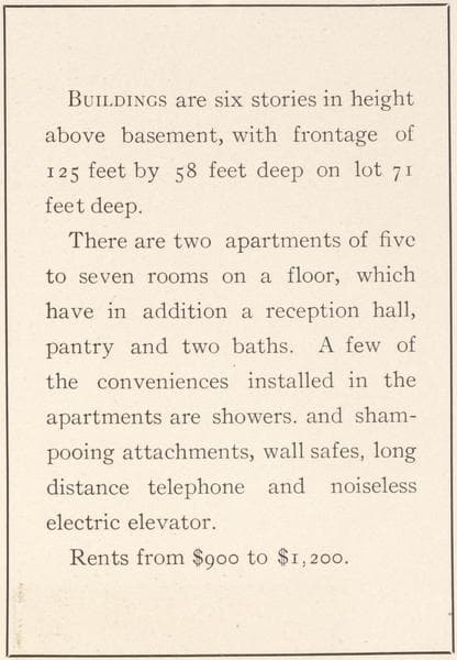 Cathedral Hall and Park View, 229-237 Cathedral Parkway (110th Street); Plan of first floor; Plan of upper floors., 1908
