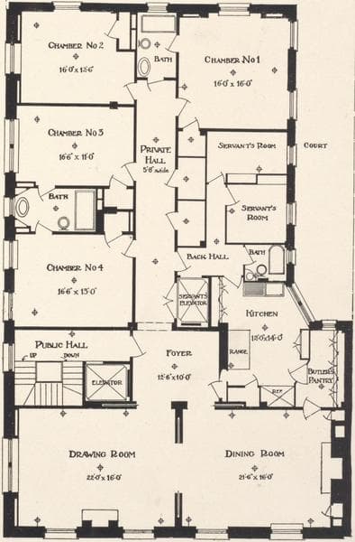 Apartment house No. 28 E. 55th Street, corner Madison Avenue ; Floor plan., 1908