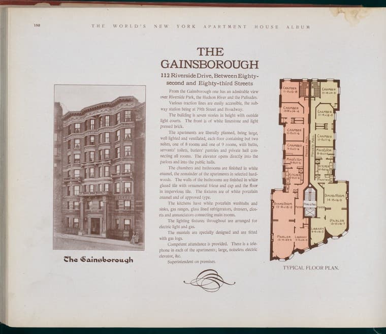 The Gainsborough. 112 Riverside Drive, between Eighty-second and Eighty-third Streets., 1910-03