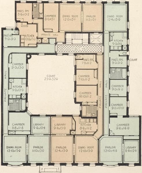 The Porthos and the Athos, 146-148 and 152-154 West 118th Street ; Plan of first floor; Plan of upper floors., 1908