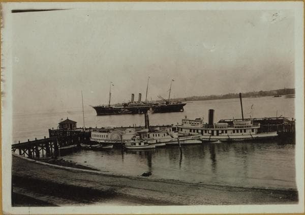 Islands - Hoffman Island - [View of a boat held up at quarantine.]