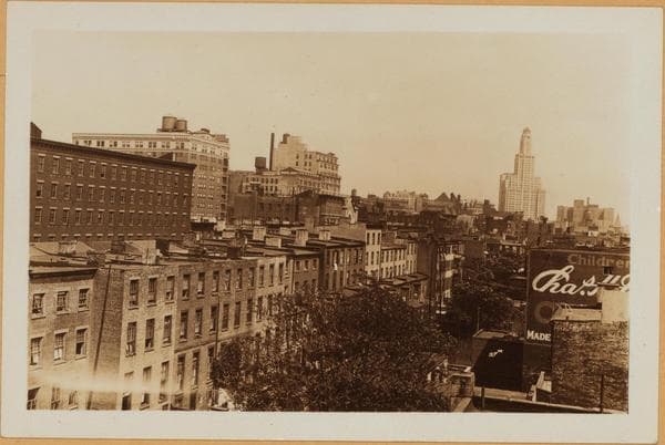 Brooklyn: Smith Street - State Street: Smith Street, east side, between State Street and Atlantic Avenue, looking eastward down the center of the block, showing the Williamsburg Savings Bank in the background., 1929-06-01