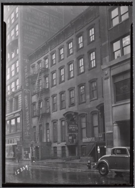 Brownstone row; Giusti's Spaghetti Inn: W. 16th St. - 6th Ave., Manhattan, 1936