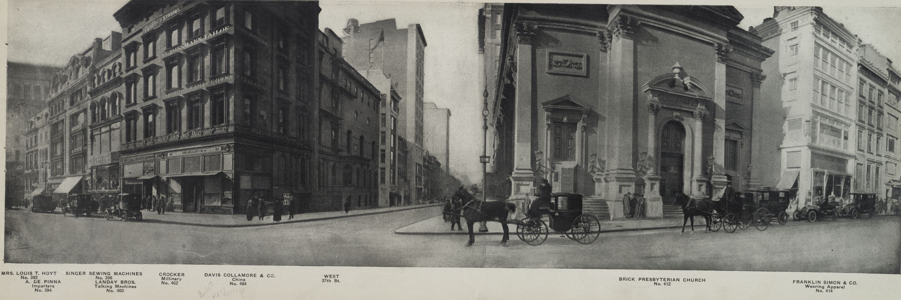 No. 392-No. 394 - Singer Sewing Machines - Landay Bros., talking machines - Brick Presbyterian church - No. 414 Franklin Simon & Co]