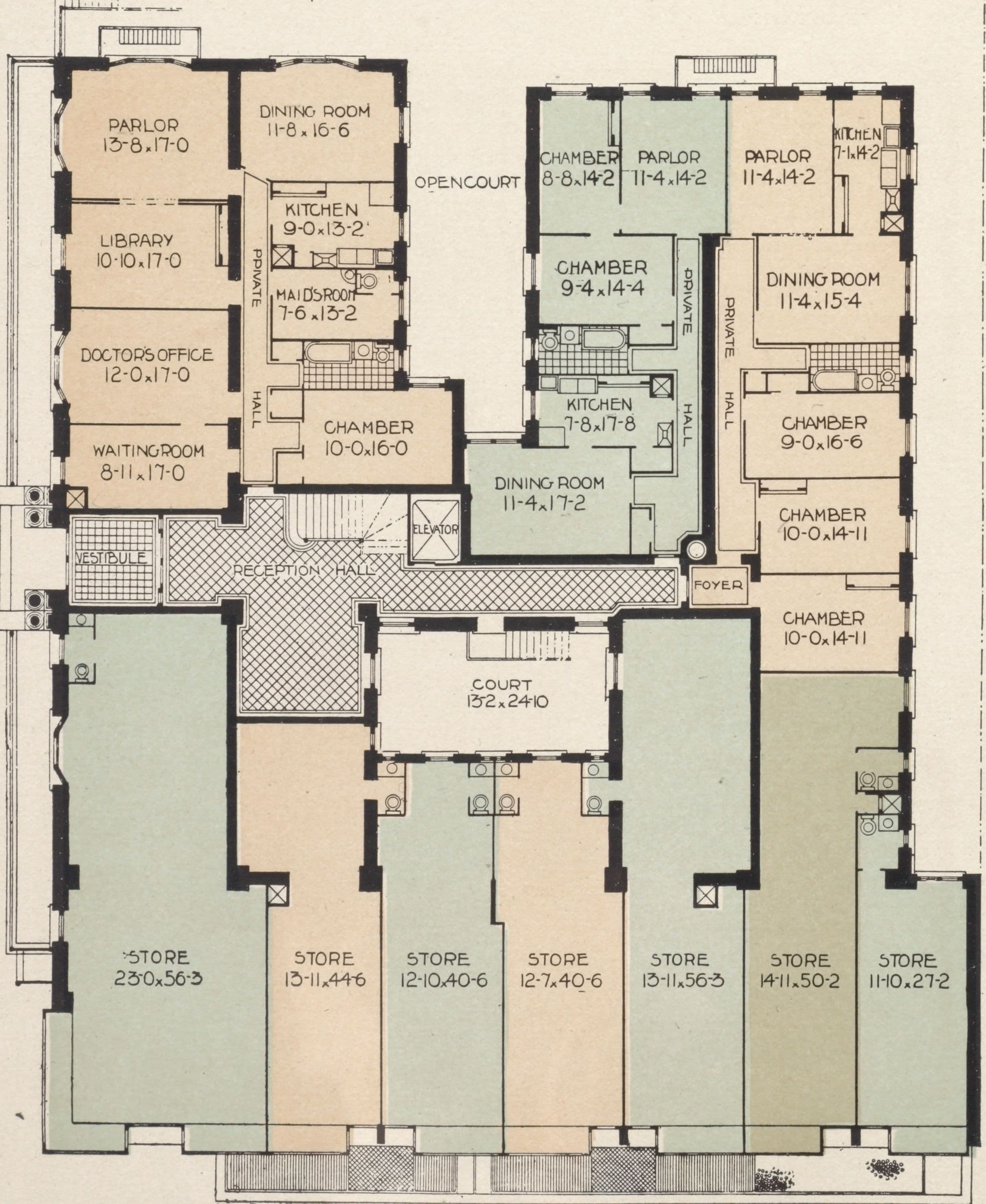 The Georgia, southeast corner Broadway and 160th Street; Plan of first floor; Plan of upper floors., 1909