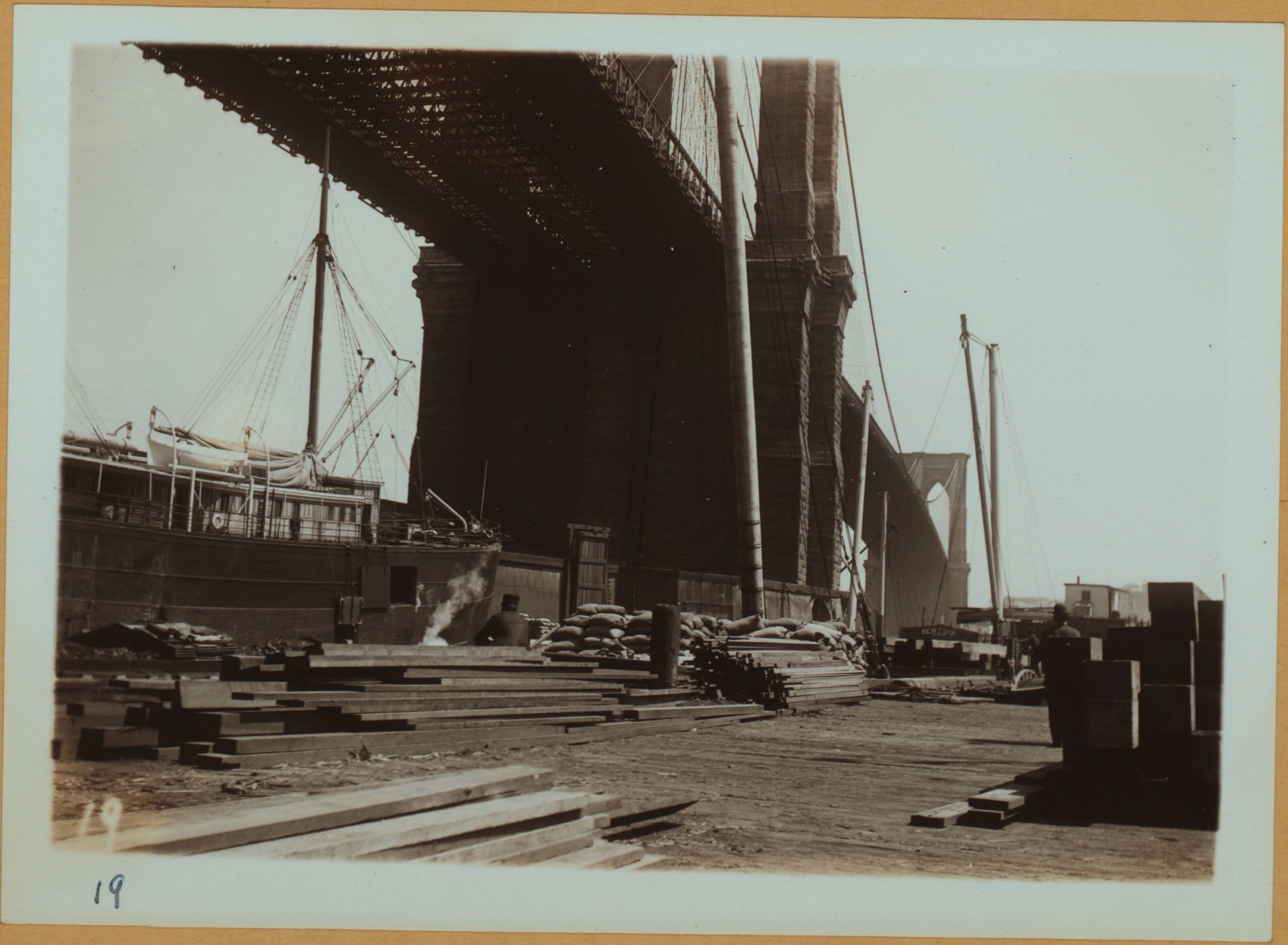 East River - River scenes - [Manhattan base of Brooklyn Bridge.]