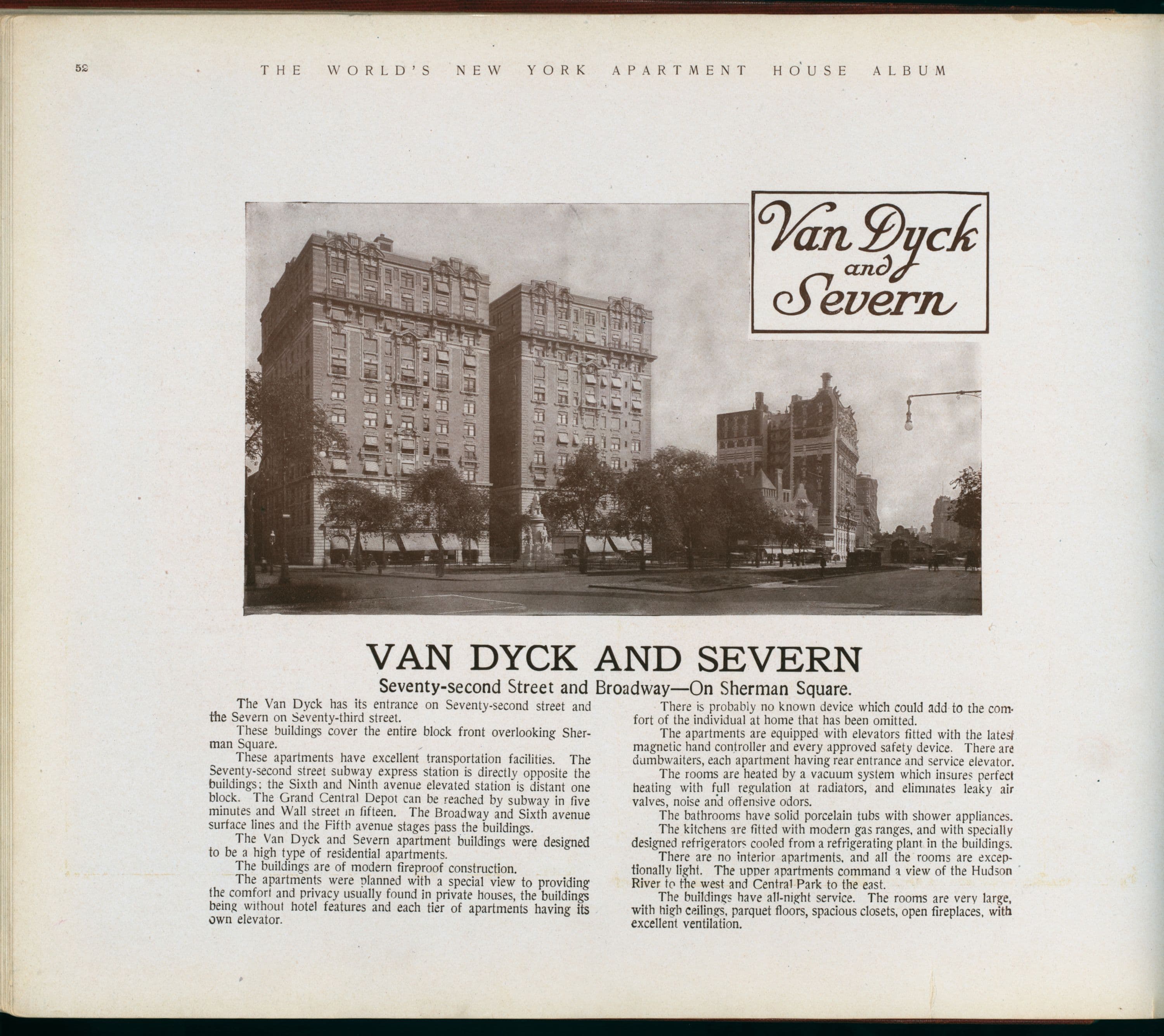 Van Dyck and Severn. Seventy-second Street and Broadway - On Sherman Square.