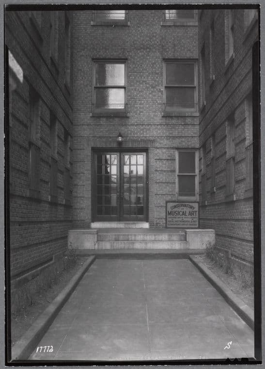 Entrance to apartment house in #17771; Conservatory of Musical Art: 801 W. 181st St.-Ft Washington Av, Manhattan, 1937