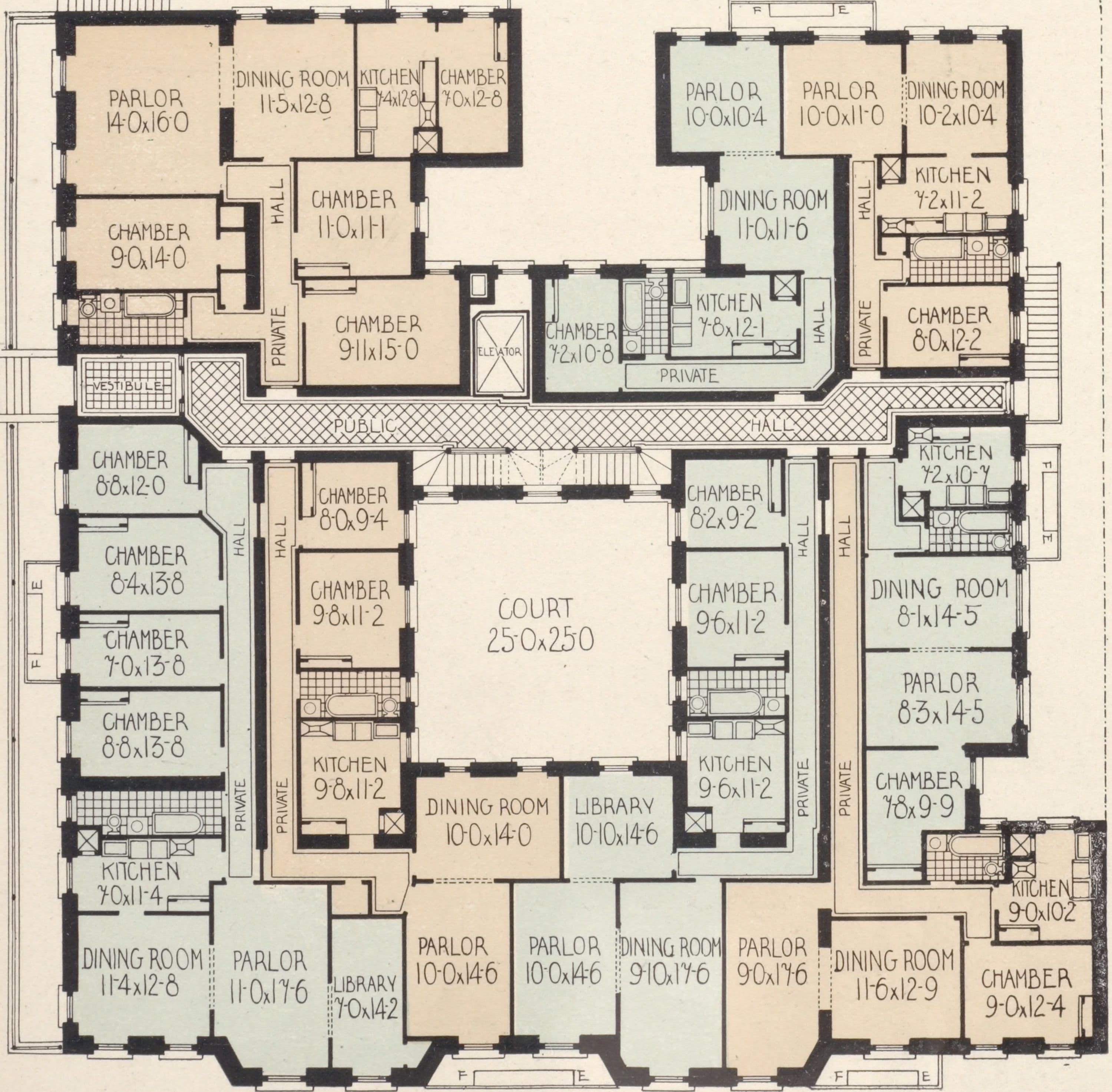 University Court, Northwest corner Morningside Drive and 117th Street; Plan of first floor; Plan of upper floors., 1908