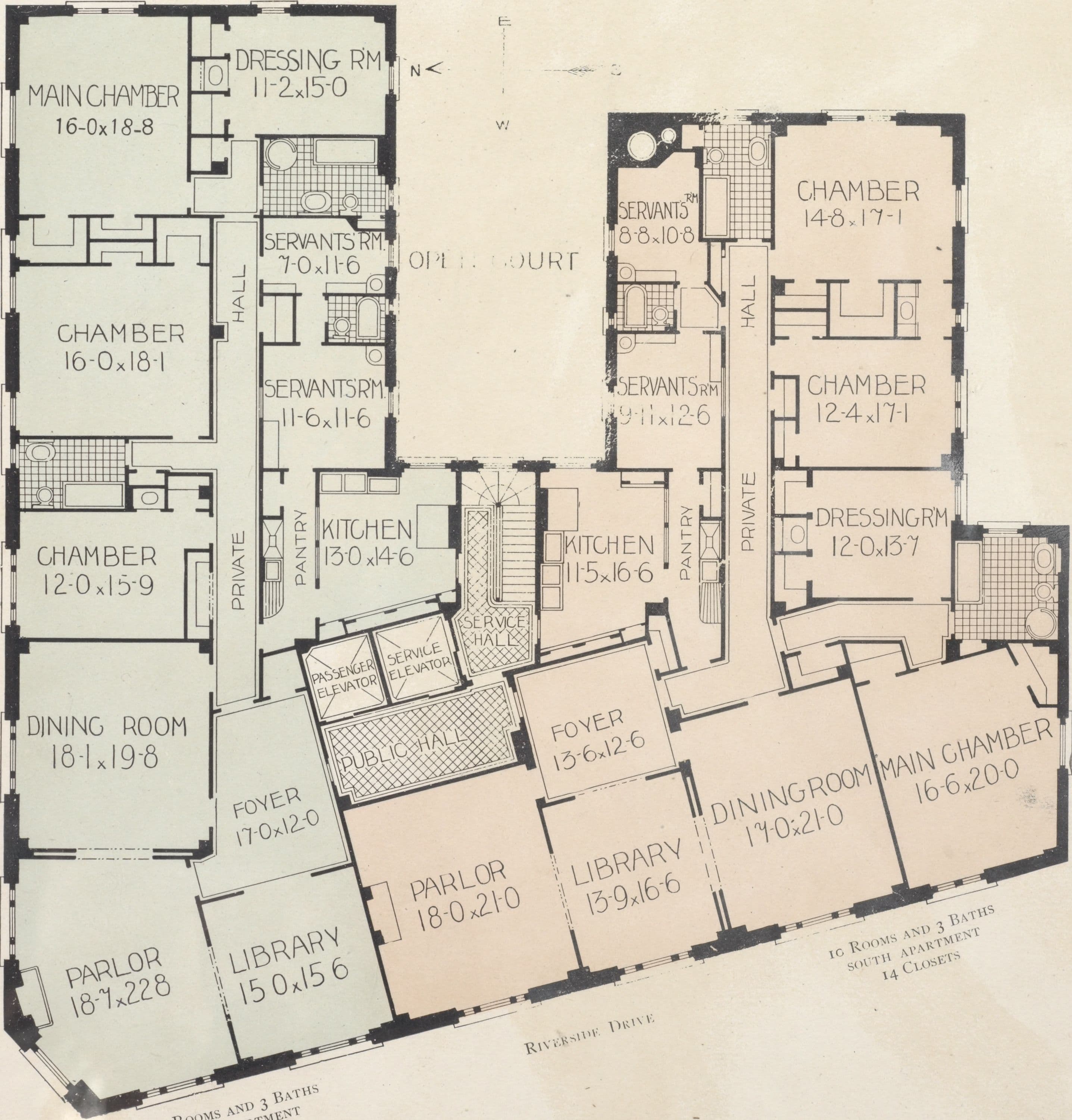 The Strathmore, southeast corner Riverside Drive and 113th Street; Typical floor plan.