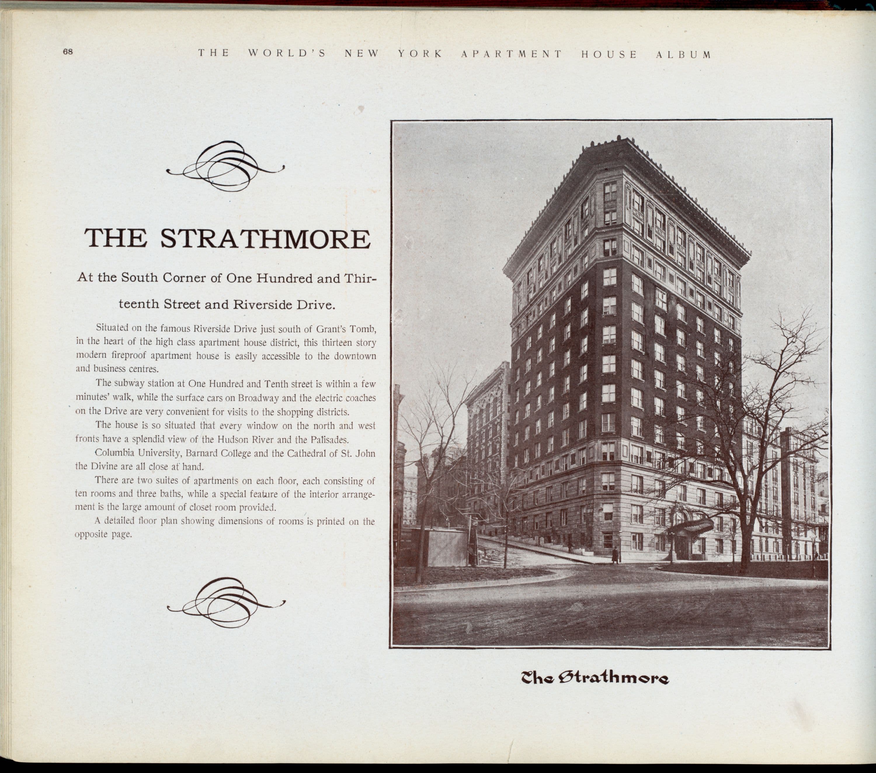 The Strathmore. At the South Corner of One Hundred and Thirteenth Street and Riverside Drive.