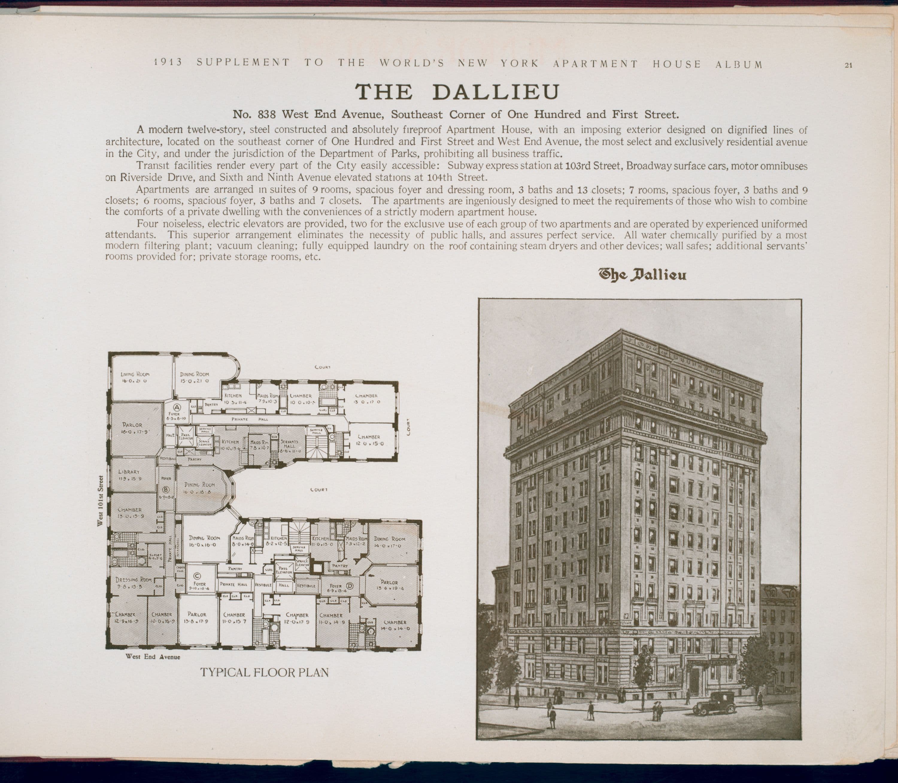 The Dallieu. No. 838 West End Avenue, Southeast Corner of One Hundred and First Street.