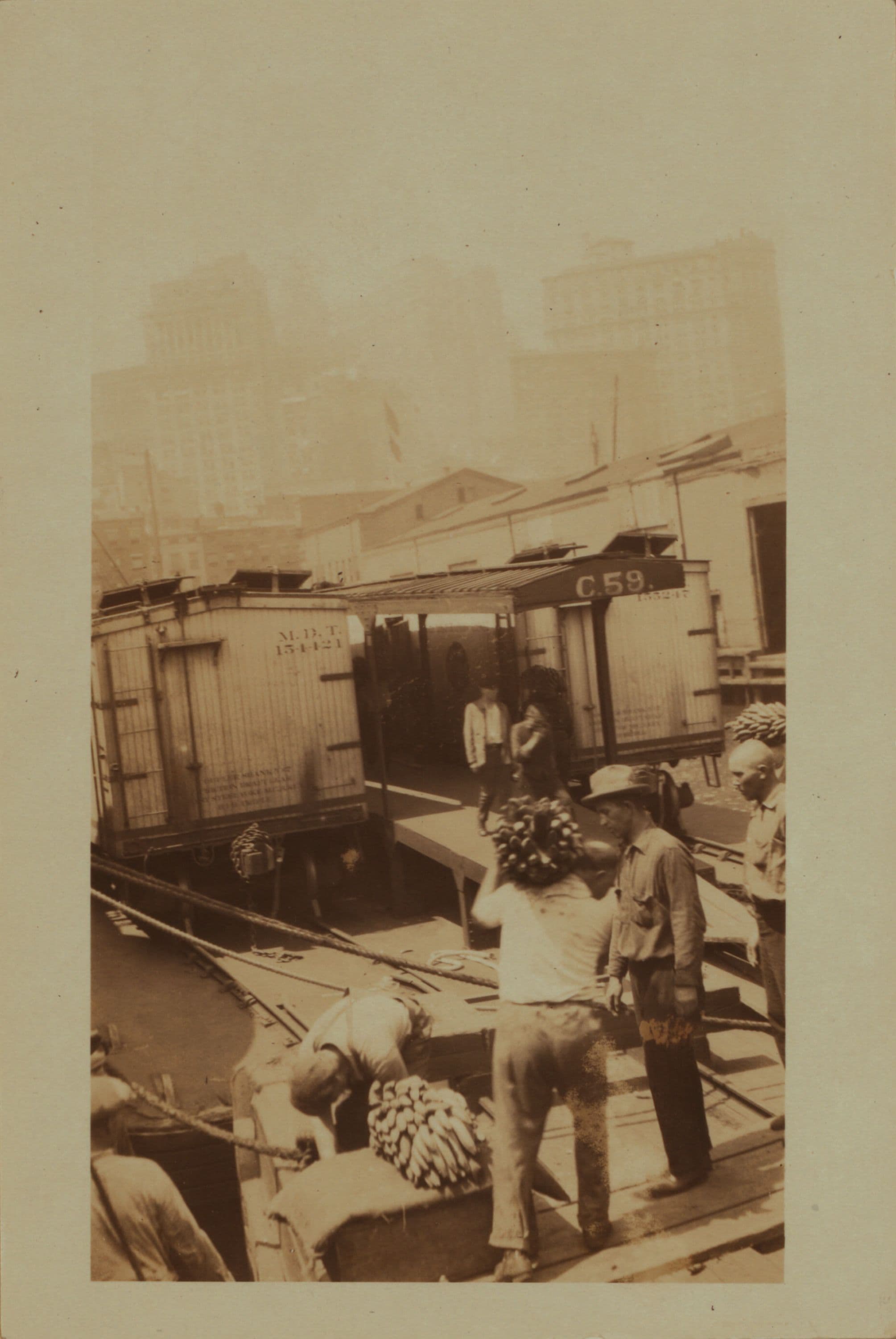 Workmen and laborers - [Unloading bananas on the East River, near financial district.]